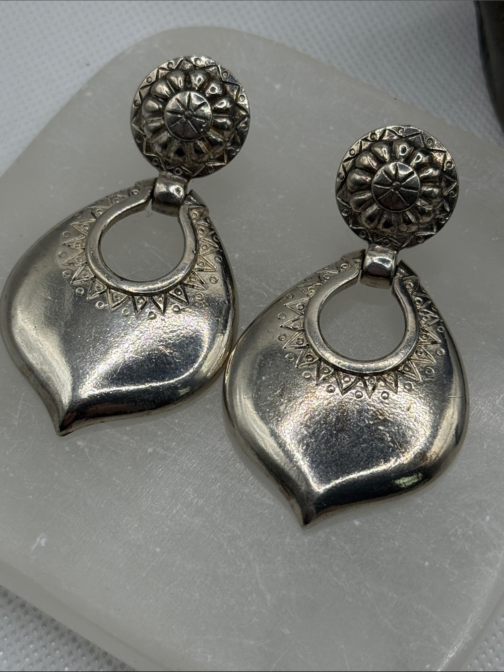Dauplaise Silver-Tone Floral Drop clip Earrings chunky retro statement runway